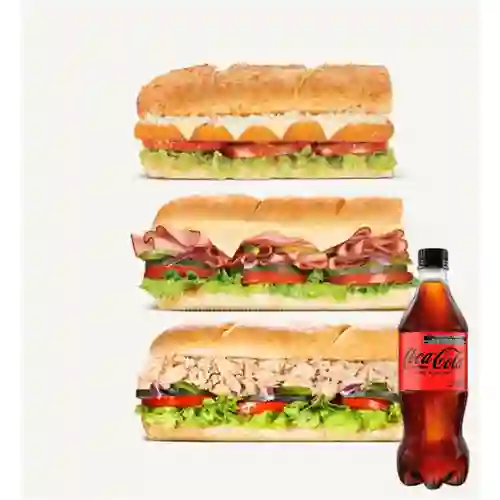 Combo 2 Subs 15 Cm por $109 Mxn + Coca-Cola Sin Azúcar 600 ml