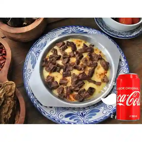 Combo Queso Fundido con Arrachera + Coca-Cola